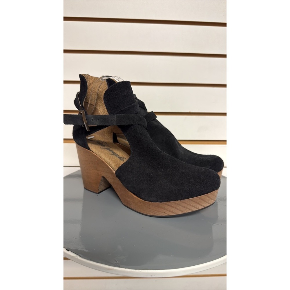 Free People Cedar Clogs Black Suede Platform Wood Women's 40.5 US 10.5 Boho